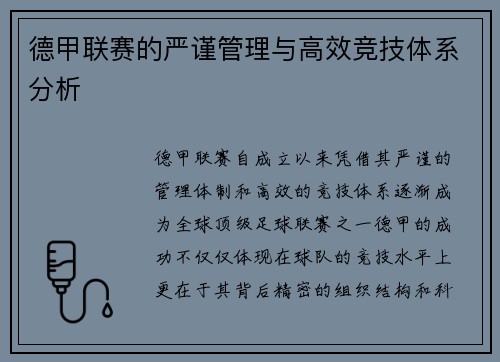 德甲联赛的严谨管理与高效竞技体系分析